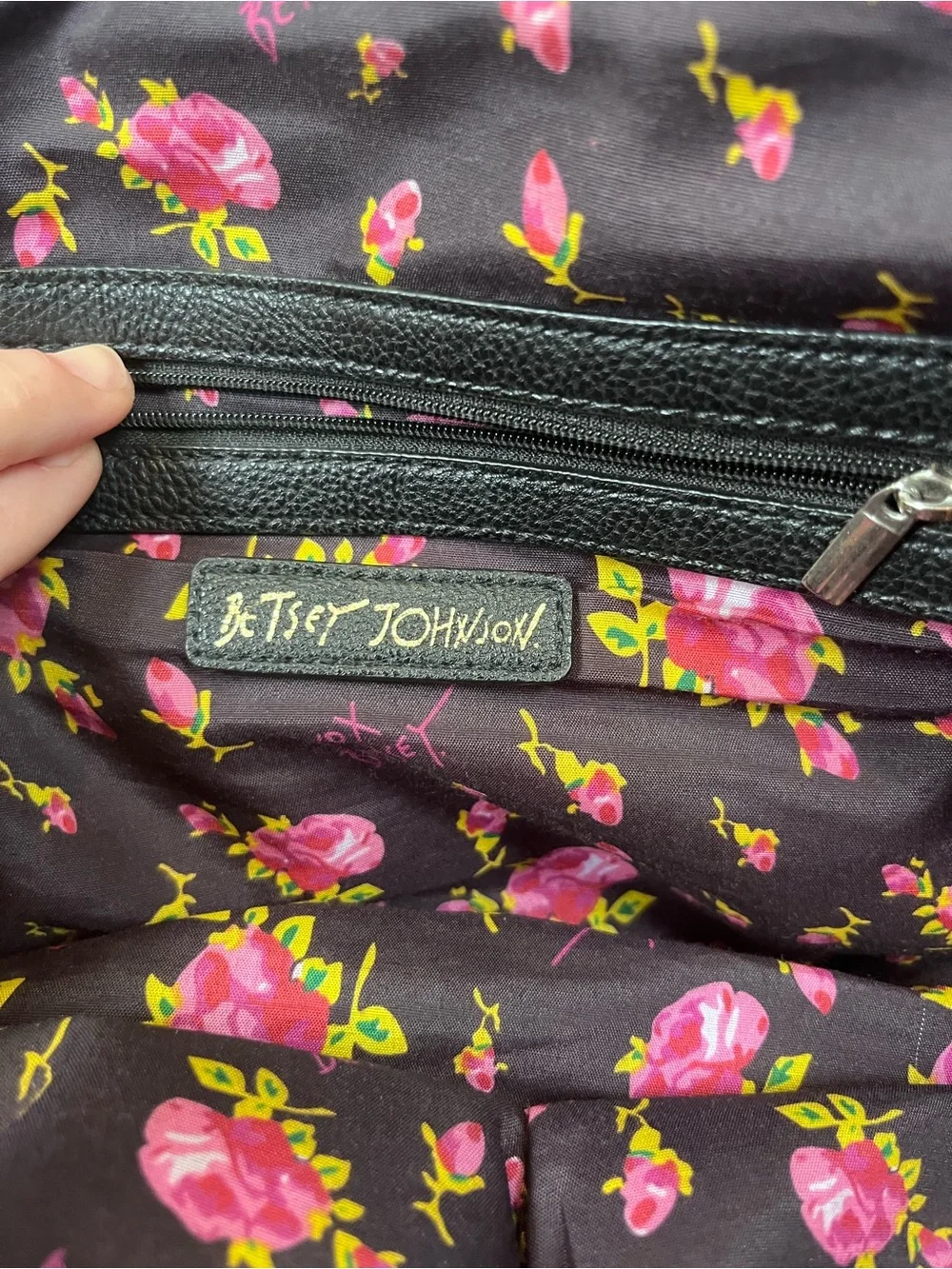 Black Betsy Johnson Quilted Heart Satchel with Bow Accent